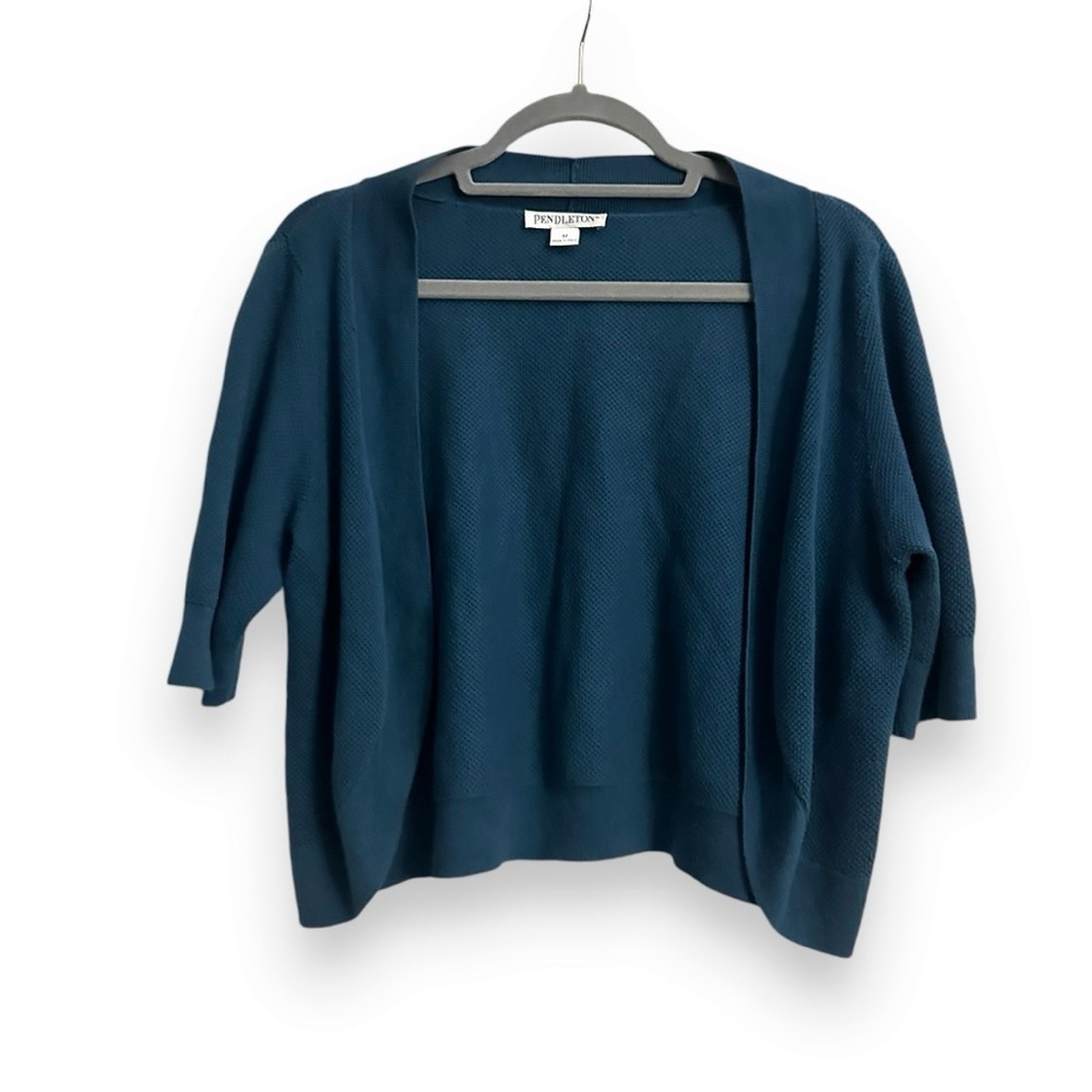 Pendleton Dark Teal Textured Knit Shrug Cardigan Women’s Size Medium Open Front